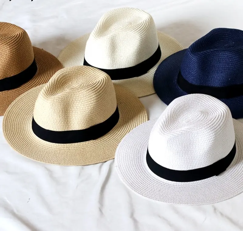 Y059 Cổ Điển Giấy Bện Fedora Mũ Rơm Phụ Nữ Người Đàn Ông Mùa Hè Mặt Trời Mũ Mùa Hè Rộng vành Panama Mũ Rơm