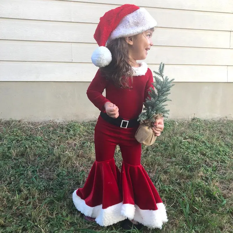 Traje de Navidad de Año Nuevo para niños, conjuntos de ropa para recién nacidos, Tops de lana de invierno, pantalones y sombreros, ropa para bebés y niñas, traje de Papá Noel