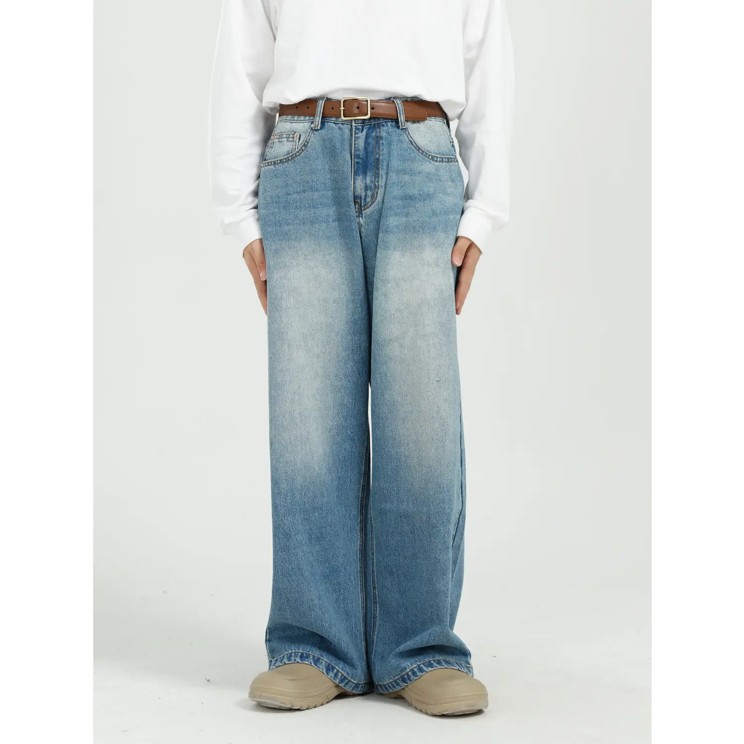 Jeans personnalisés pour hommes Streetwear Hip Hop décontracté Jeans à jambes larges bleu délavé ample droit Baggy Cargo Jeans