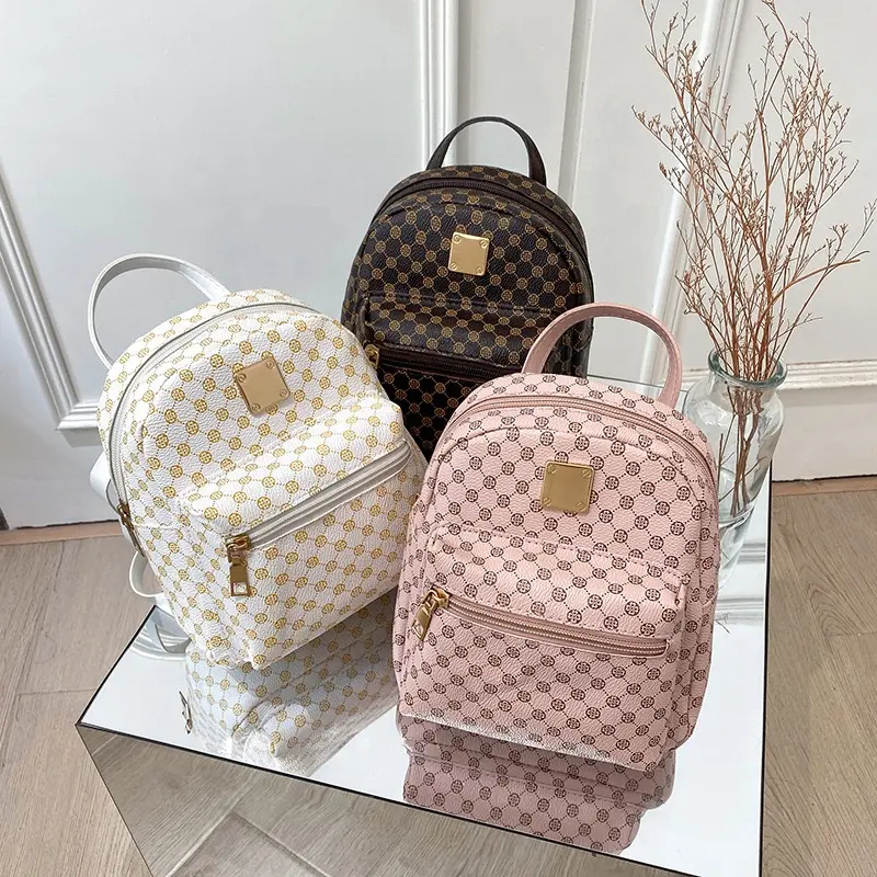 Las mochilas para niñas son versátiles y elegantes con pequeñas mochilas escolares a cuadros Cosméticos Bolso de mujer Mini cremallera Mochila femenina PU