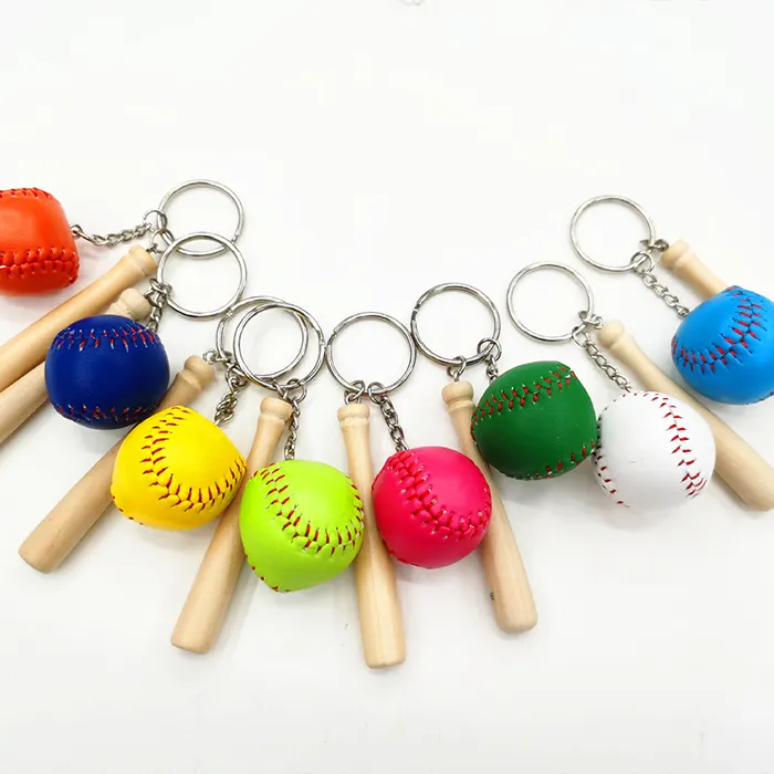 Portachiavi yiwu regali per eventi di baseball sportivi economici altri portachiavi in legno pu