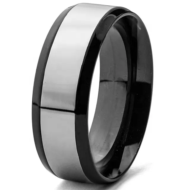 Yiwu Aceon-anillo de acero inoxidable tallado a la moda para hombre, banda en blanco, grabado láser, negro y plateado, dos tonos