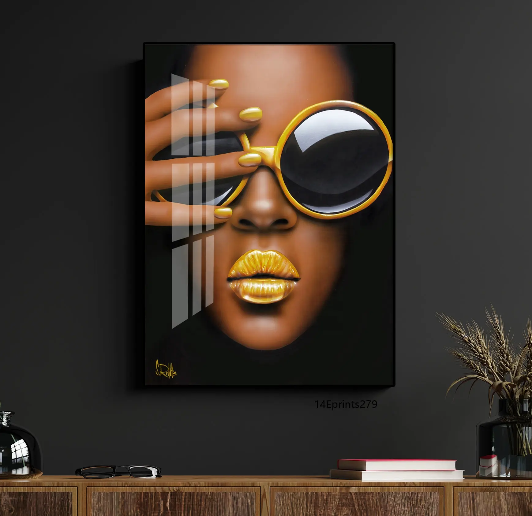 Arte Africano con gafas y pintura de resina para mujer, carteles e impresiones de resina acrílica para pared, imagen artística para sala de estar