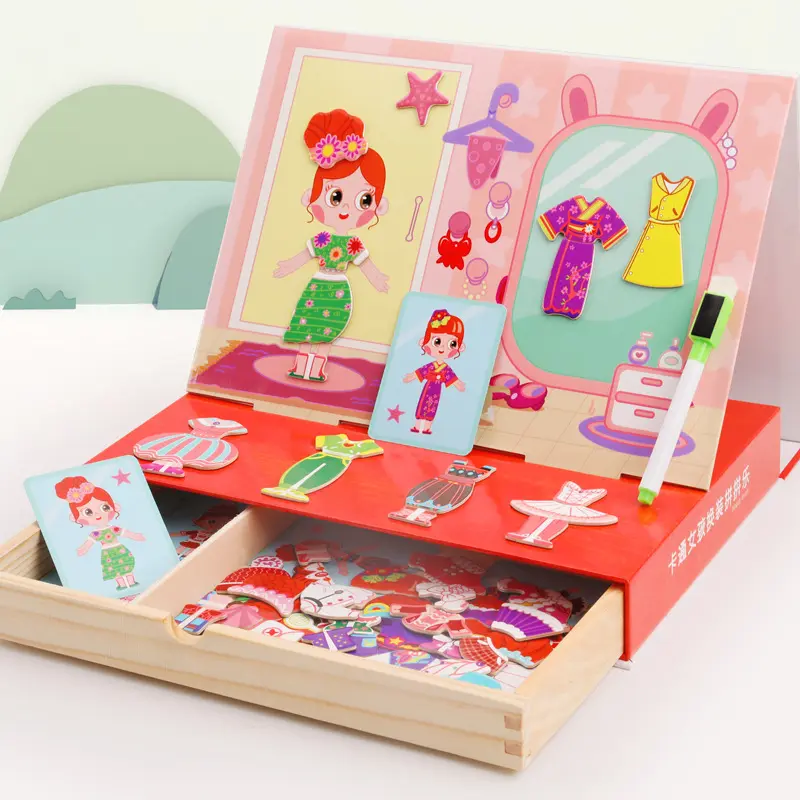 Fai finta di giocare con le bambole magnetiche Montessori educative giochi di Puzzle per bambini