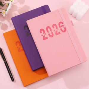 2026 Custom Printing logo English and Spanish Inner Page Agenda <strong>Notepad</strong> 365 Days Diary Planer Notebook <strong>with</strong> <strong>Elastic</strong> Band - Product Image 1