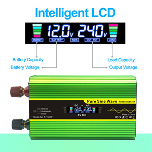 Pantalla LCD 1600W DC 12V a AC 220V 240V Inversores de potencia de onda sinusoidal pura de fase dividida - Product Image 2