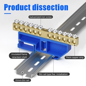 WZOODQ 12-Way 010 serisi pirinç DIN ray bara 6x9mm mavi taban elektrik bağlantı vida Terminal bloğu güç kutusu için - Product Image 2