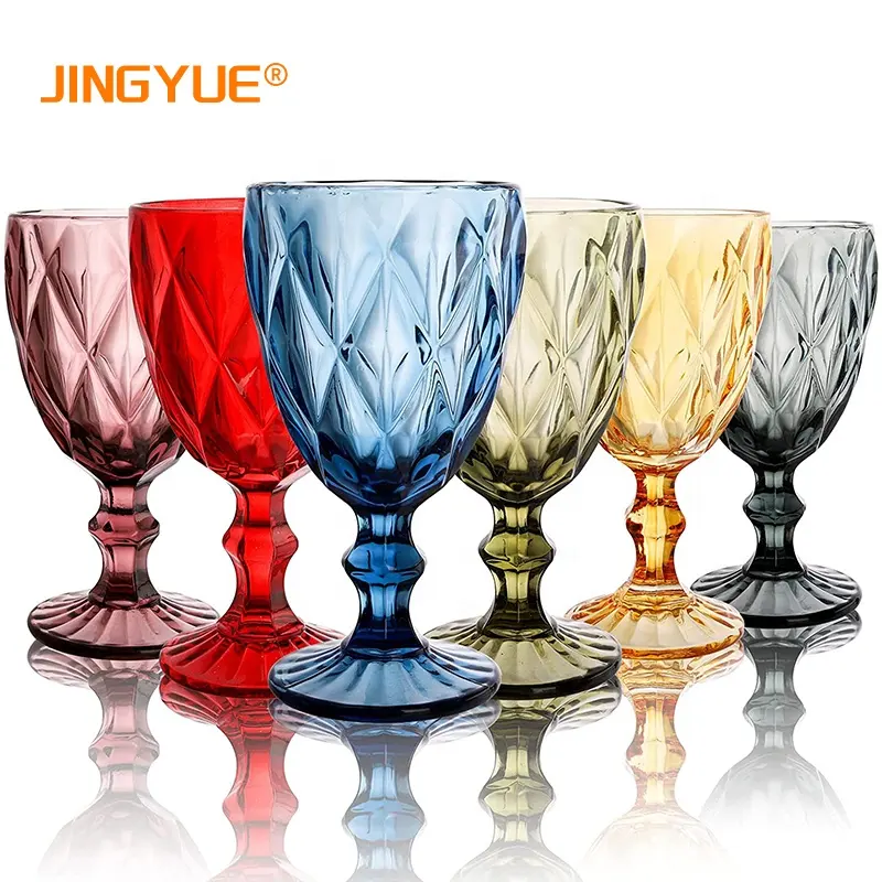 Verrerie Vintage classique 220ml 7.7oz motif diamant cristal gaufré couleur verre à vin pour fête mariage