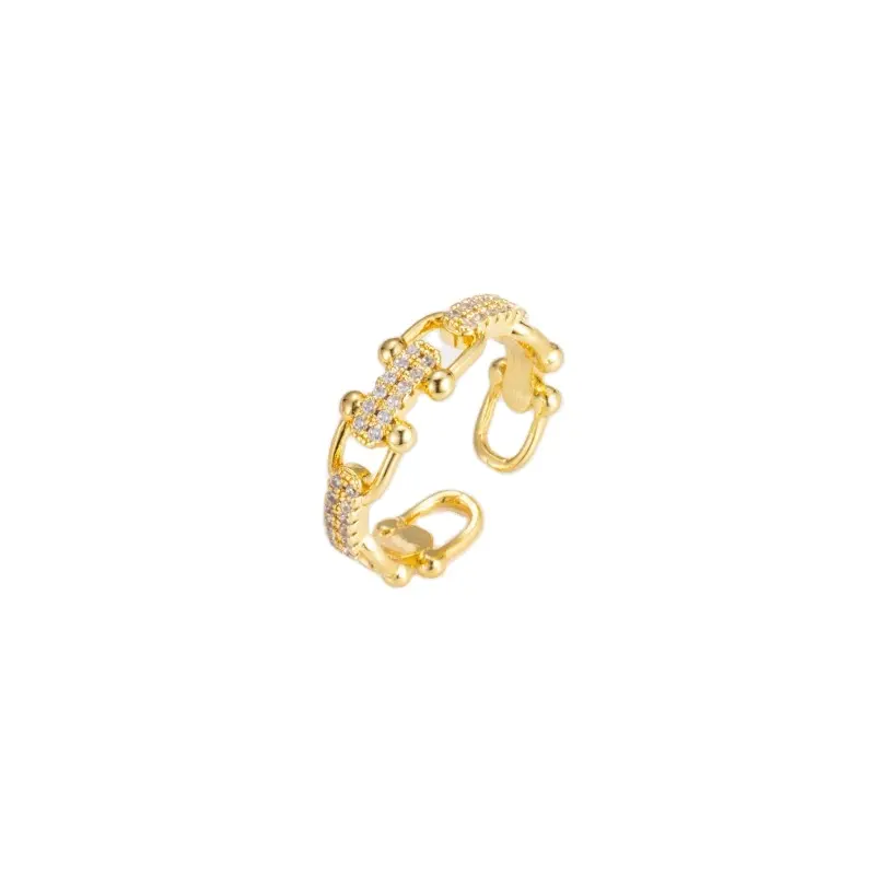 cross-border jewelry openwork diamond set open ring sweet simple horseshoe clasp fashion personality ring