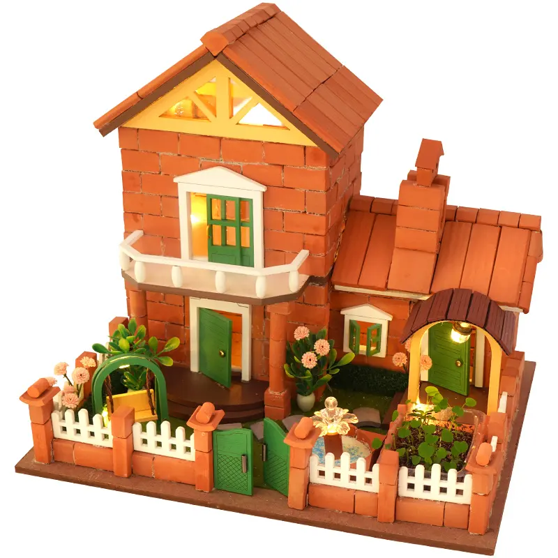 Casa de muñecas en miniatura hecha a mano, Kits de muebles, luces LED en miniatura, casa de muñecas en madera