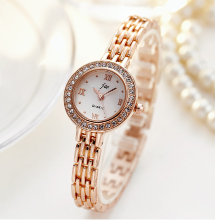 Gold steel band bracelet watch