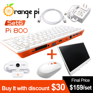 Orange pi 800 + 5v4a tipo-c fonte de alimentação, + mouse sem fio + cabo + câmera hd + monitor de 14 polegadas, portátil, mini pc, kit de teclado para jogos