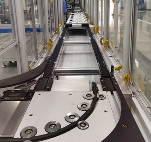 Transportadores de paletes para produtos individuais, sistema de transporte de paletes, transportador de corrente de dupla velocidade com manipulador