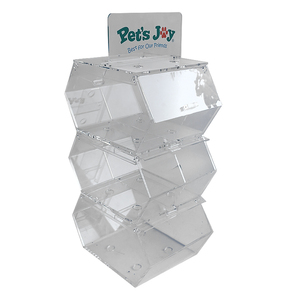 Plexi acrílico empilhável display cubo para alimentos para animais transparente contador superior vitrine pet shop stand de exposição