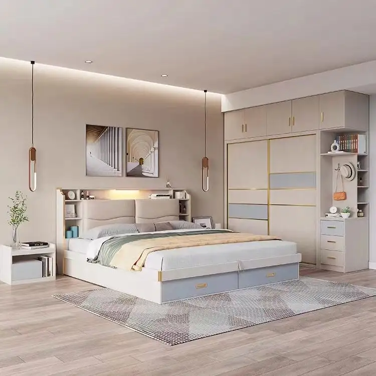 モダンなホーム家具ベッドルームセット収納クイーンベッドフレーム多機能畳キングサイズ木製ベッド