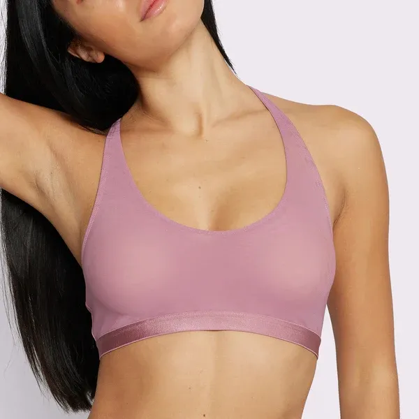 OEM ODM Sexy Sujetador de malla transpirable Racerback Scoop Bralette Sujetador de malla de nailon reciclado de hielo suave Bralette de mujer