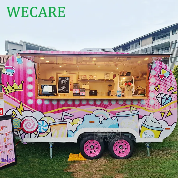 Wecare Remorque Foodtruck seyyar gıda tezgahı ikram servisi treyleri tam donanımlı açık mobil bira dondurma kahve arabaları gıda dükkanı