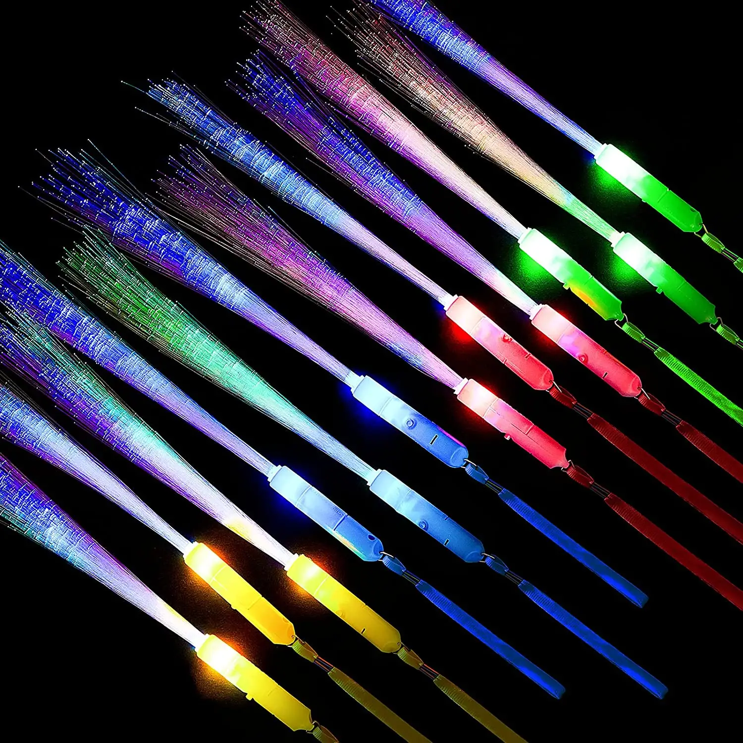 Varitas luminosas de fibra óptica para fiesta, varitas de 3 modos luminosas, coloridas y parpadeantes