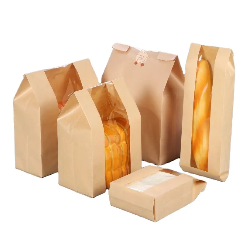 Saco de papel adesivo para embalagem de pão, pequena bolsa de papel de embalagem de rosquinha, preço de fábrica, bolsa transparente para comida