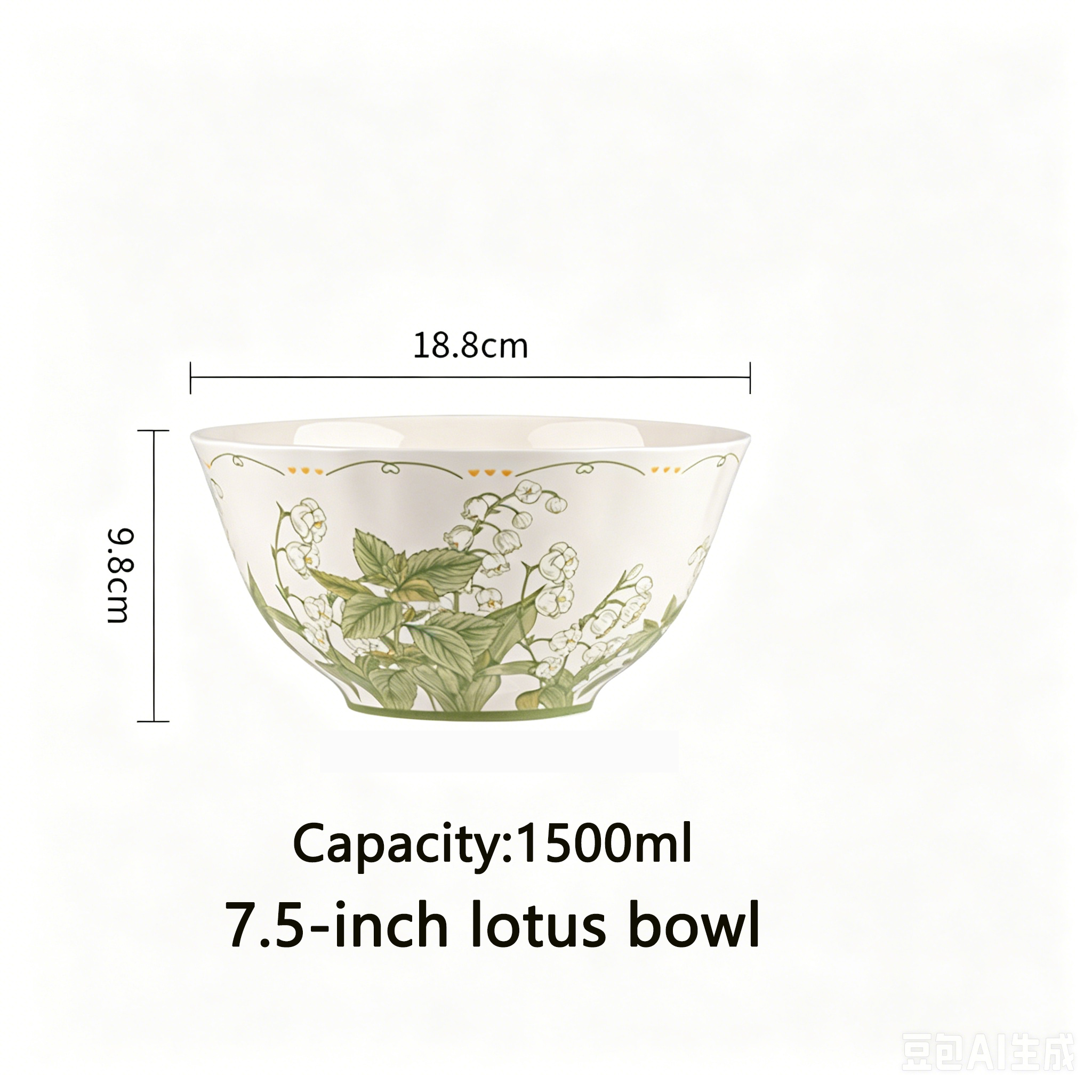 White and green 7.5-inch lotus bowl