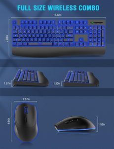 Combo de teclado inalámbrico ergonómico recargable 7 efectos retroiluminados Ratón inalámbrico de 6 botones Compatible con USB Windows Mac PC - Product Image 3