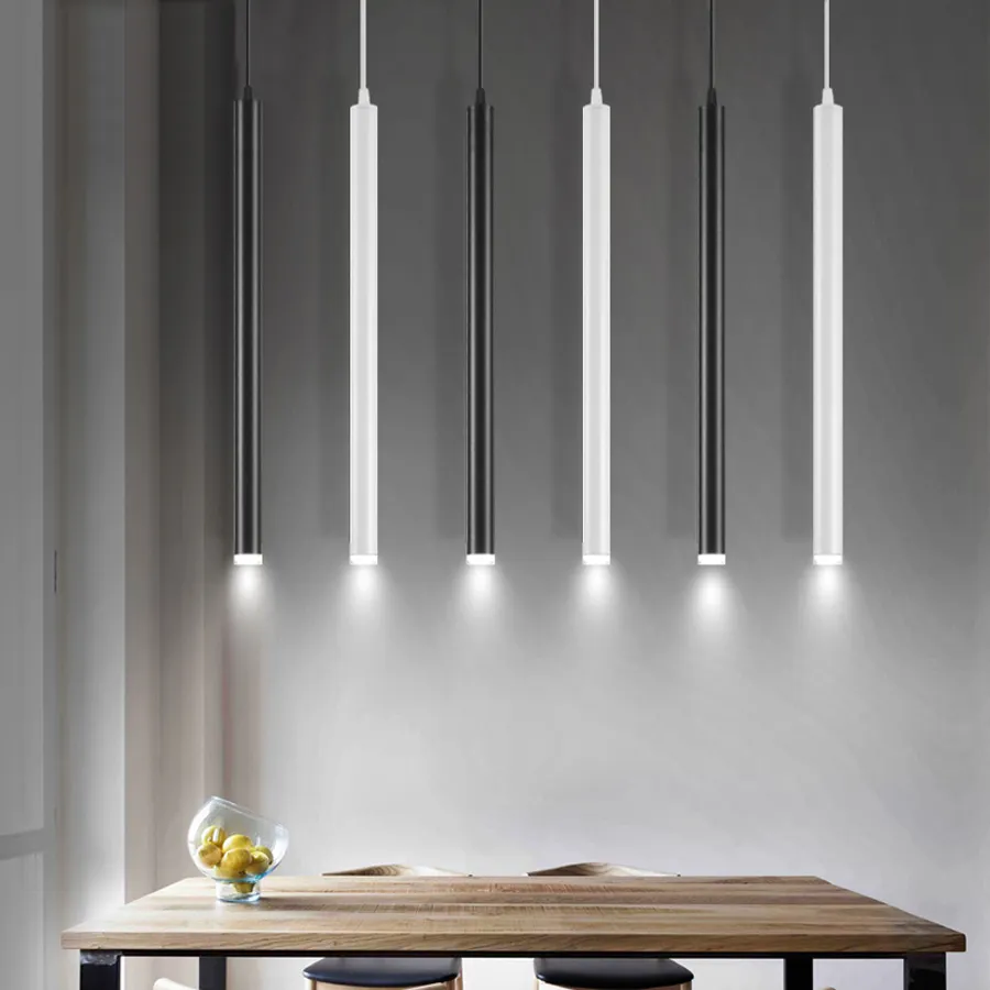 Lámpara colgante led tubo largo luz Isla de cocina comedor tienda Bar decoración cilindro tubo de luz lámpara de cocina