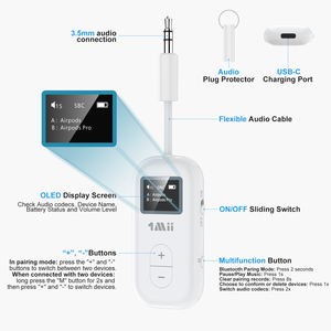 1Mii Bluetooth 5.2 Audio Transmitter für mehrere Verbindungen 3,5mm AUX Bluetooth Adapter Drahtloser Sender für Flugzeug, TV - Product Image 2