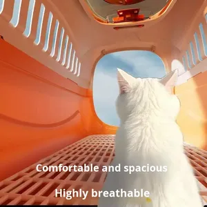 กระเป๋าเป้สะพายหลังใส่สัตว์เลี้ยงแบบพกพากรงรถสุนัขแมวพลาสติกพร้อมสกายไลท์กล่องขนส่งพื้นที่พกพาสำหรับการผจญภัยนอกบ้าน - Product Image 4