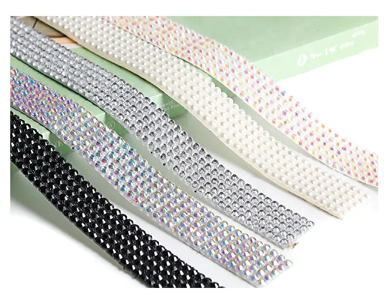 Auto-adesivo Crystal Rhinestone Ribbon DIY Decoração Diamond Bling Ribbons Wrap Mesh Glittering Sticker