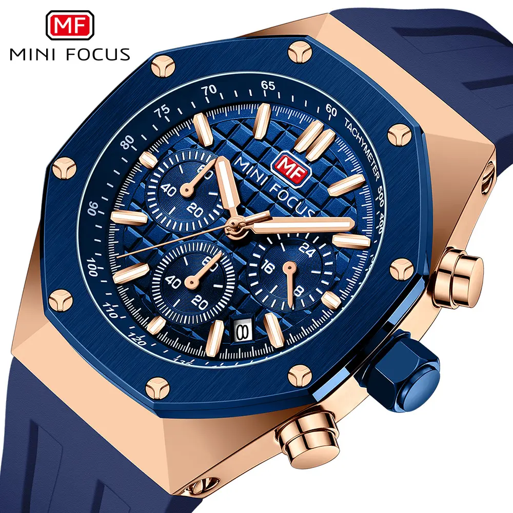 MINI FOCUSMF0417Gブランド合金クォーツ腕時計高級ブランド時計男性高品質シリコンクロノグラフスポーツ防水男性