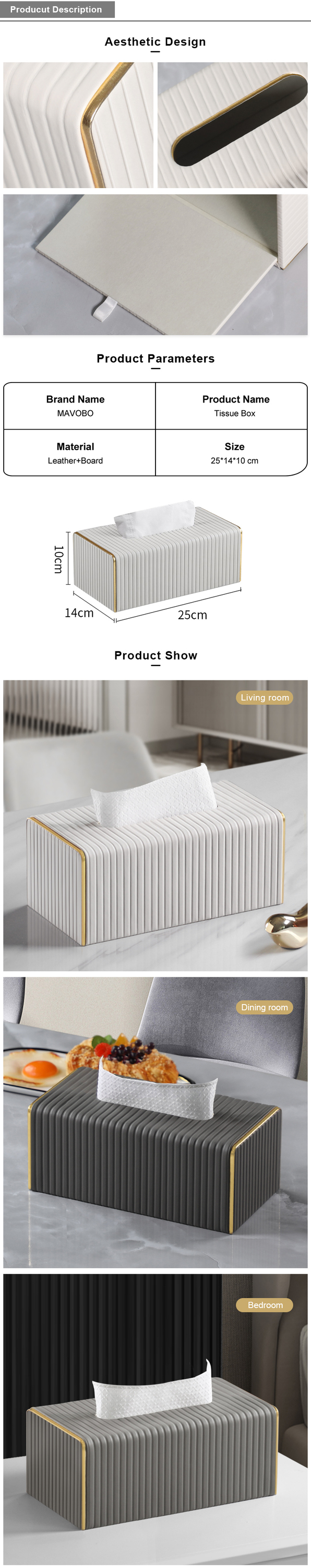 MAVOBO 2022 New Arrival Elegant Tissue Box Home Bedroom Use Italy Stripe Paper Tissue Box Custom Logo Tissue Paper Box Cover