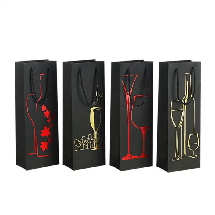 wholesale High Quality Custom Logo Fancy Mini Decorative Hand Carry Wine Bottle Packaging Paper Bag With Handle