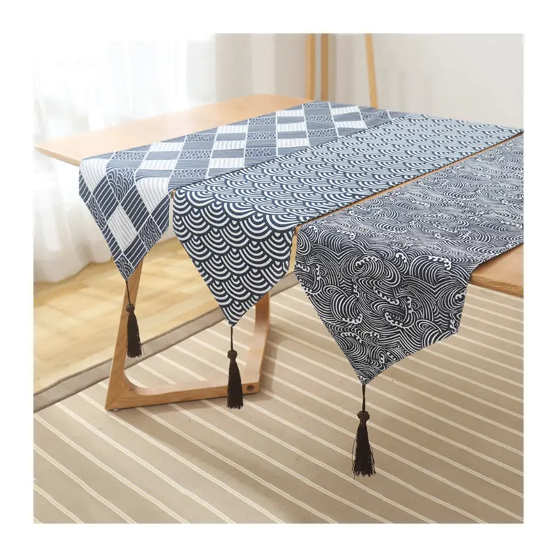 Hochwertiges japanisches Stil bedrucktes Muster Polyester-Tischläufer digitaler Druck Hochzeit Party Tischläufer gewebt Esstisch