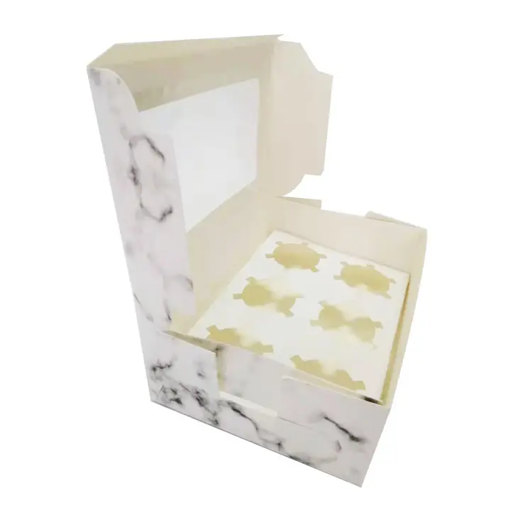 2022 नई डिजाइन 6 पैक कप केक कागज पैकेजिंग मफिन पेस्ट्री कंटेनर कप केक बॉक्स खाद्य कागज बॉक्स
