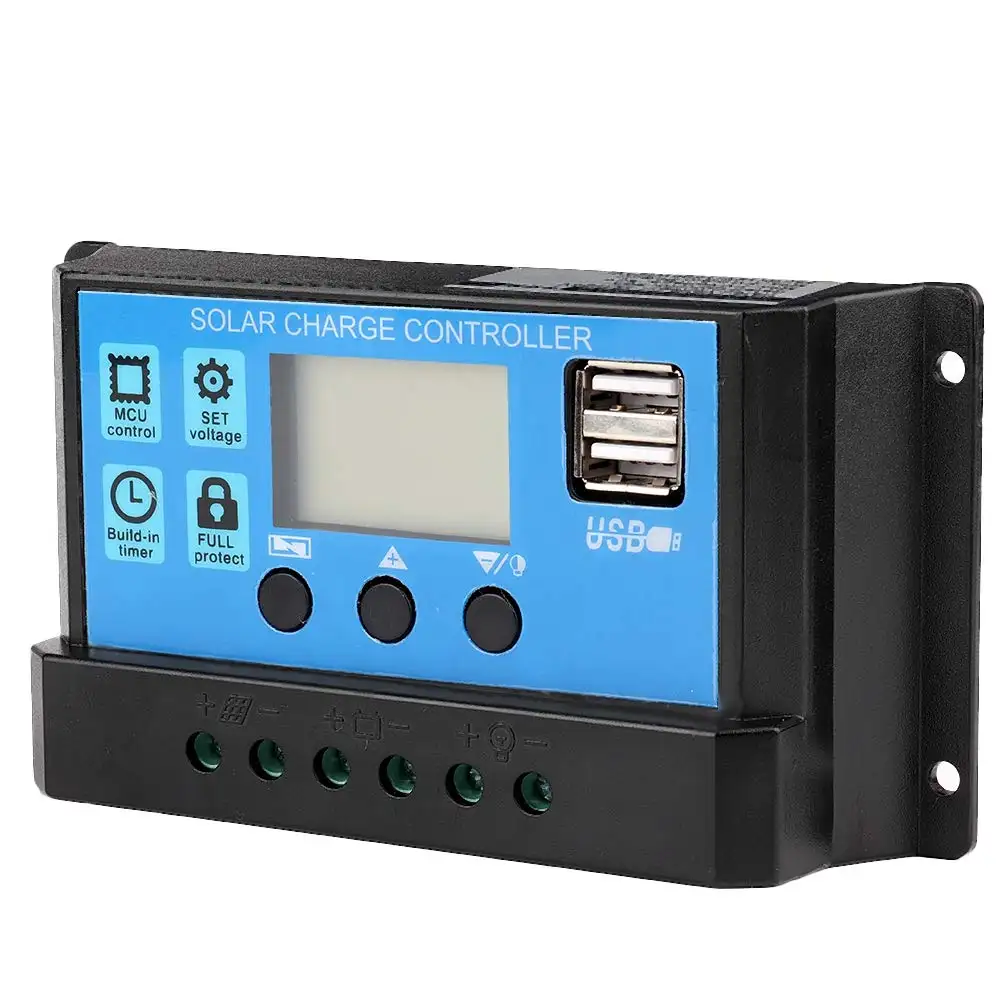 Controlador de carga solar, 10a 20a 30a 40a 50a 60a pwm mppt controlador de carga solar 12v 24v com display lcd inversor carregador