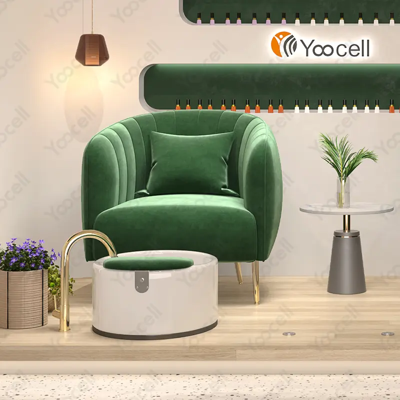Yoocell 2021 Новое поступление темно-зеленые стулья для ногтей металлические ножки массажное кресло для спа-педикюра салона ногтей для магазина маникюра