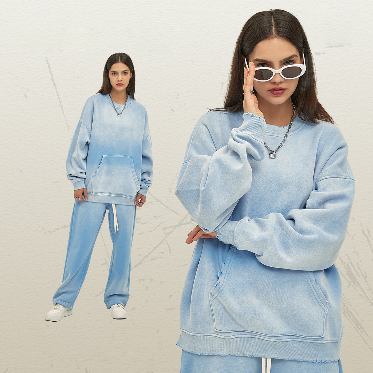 Spray-dyed sky blue