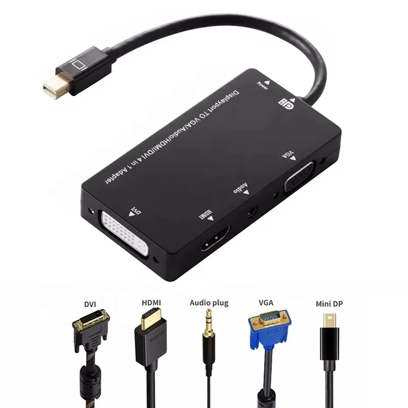 مصغرة موانئ دبي إلى VGA/الصوت/HDMI/DVI 4 في 1 البسيطة موانئ دبي إلى HDMI DVI VGA محول الصوت