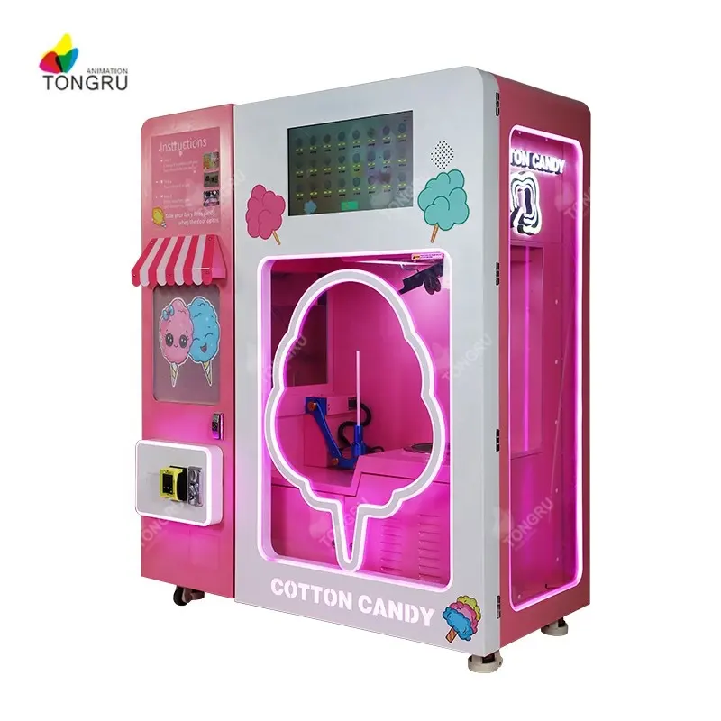 China Factory Custom Candy Sweet Latest Floss Flower Vending Automatic Cotton Candy Vending Machine Business
