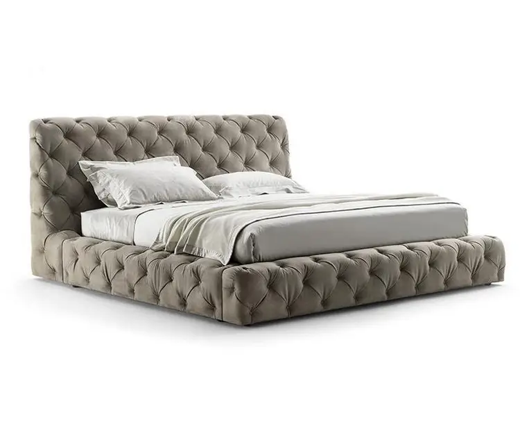 Cama de tecido estofado moderno, cama king tamanho macia italiana design de madeira sólida móveis de quarto