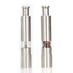 手动定制不锈钢盐胡椒粉研磨机套装，带拇指按钮草药研磨机 - Product Image 1