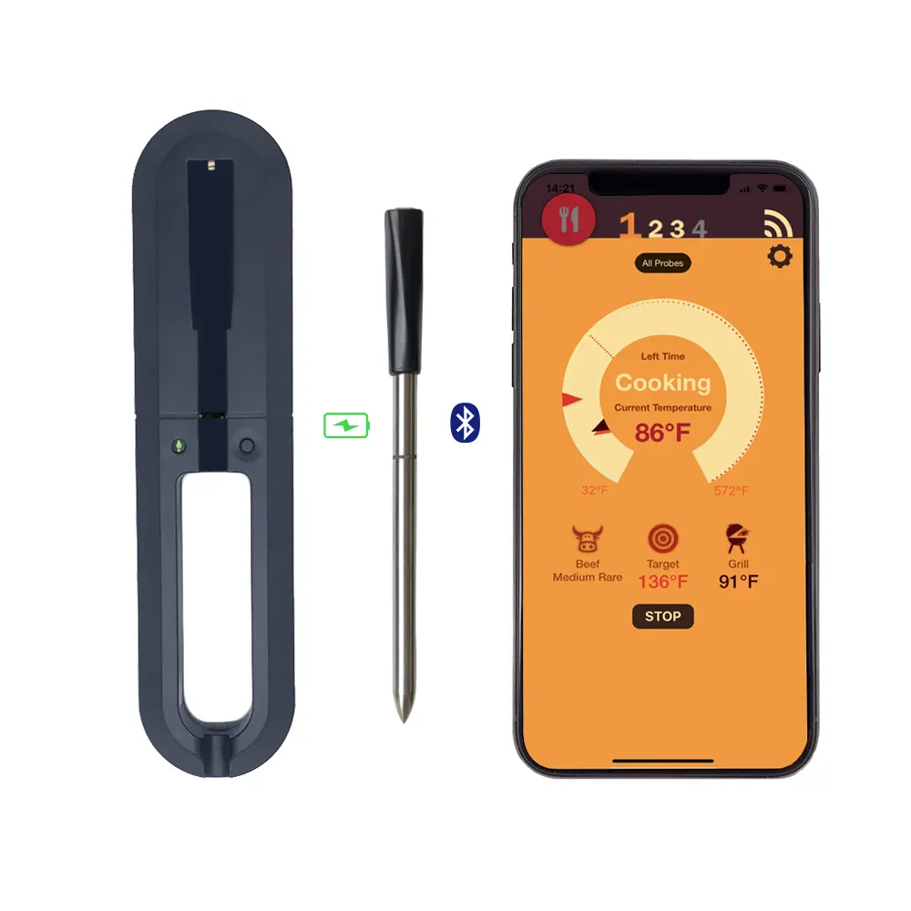 Termómetro inalámbrico impermeable con Bluetooth, dispositivo inteligente con control remoto por aplicación para cocinar comida, cocina, carne y barbacoa