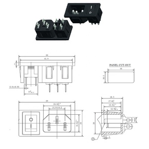 用于欧盟/美国/CN标准10A/15A/16A额定电流的带翘板开关ABS插头和插座3型插座的交流电源入口 - Product Image 2