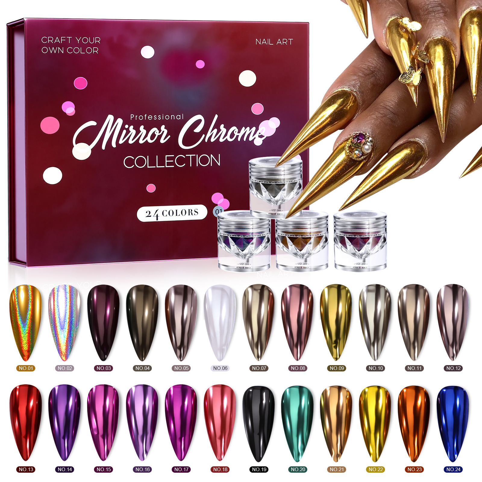 Set de polvos para uñas de 24 colores 01