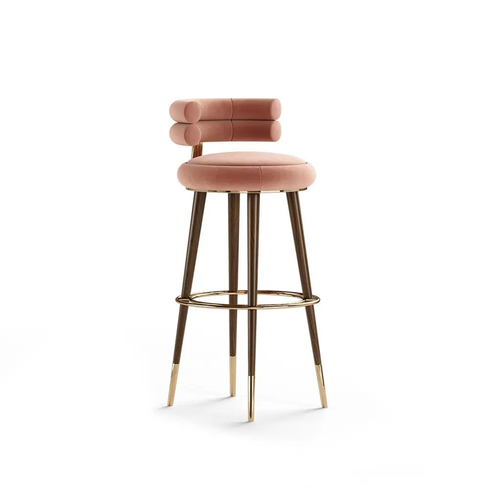 Taburete de bar moderno de madera maciza, silla de Bar de madera de tela de terciopelo, silla alta de café para el hogar Bistro