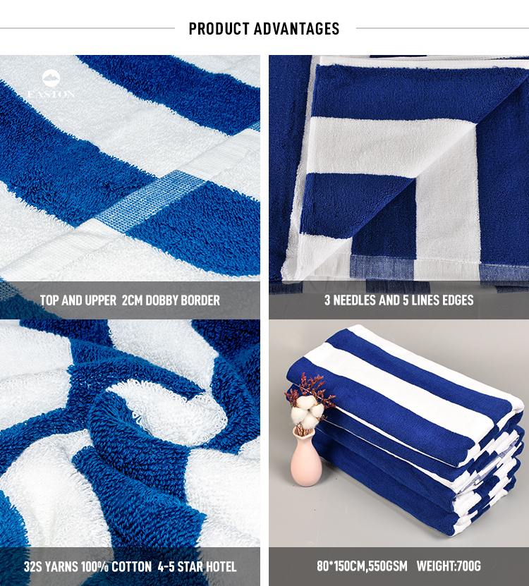 High Quality Hotel Towels Linens And Bath Set Blue White Strip Wholesales With Logo