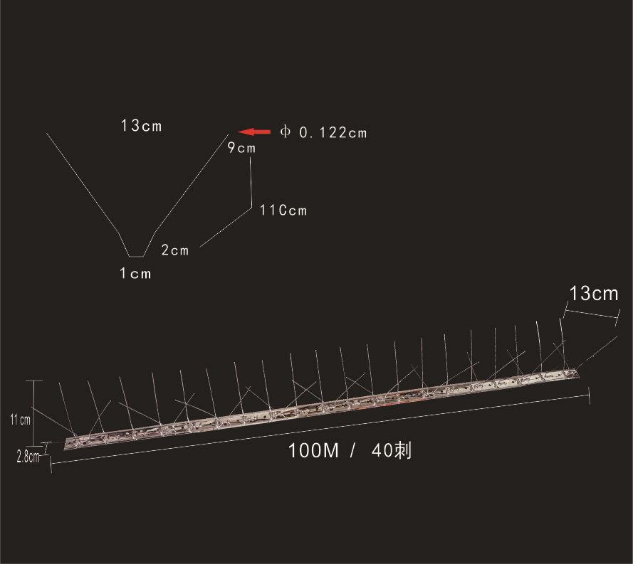 Base in acciaio inossidabile da 100 cm + 20 set, per un totale di 40 punte