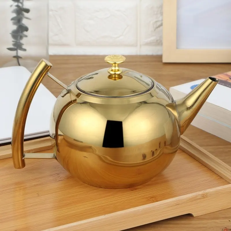 Silver Gold Colors 1.5L/2L Teapots Stainless Steel Water Kettle Hotel Tea Pot with Filter Hotel Coffee Pot Restaurant Tea Kettle