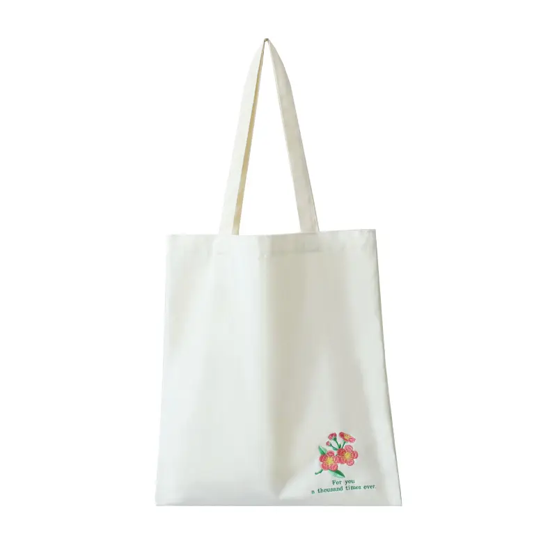 Customized 9oz Women Floral Embroidered Canvas Tote Bag Flower Embroidery Cotton Canvas Shopping Bag