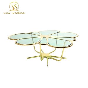 轻奢华北欧设计师钢化玻璃边桌创意客厅不规则金色金属茶几 - Product Image 2